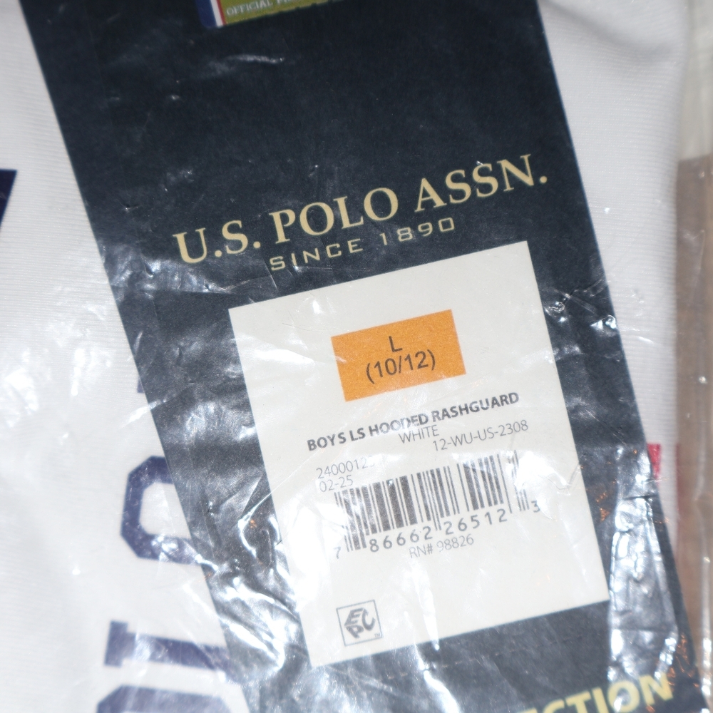 Boys' U.S. Polo Assn. White Rashguard USA Hoodie. Boys 10/12 (L). NWT. - Picture 5 of 6